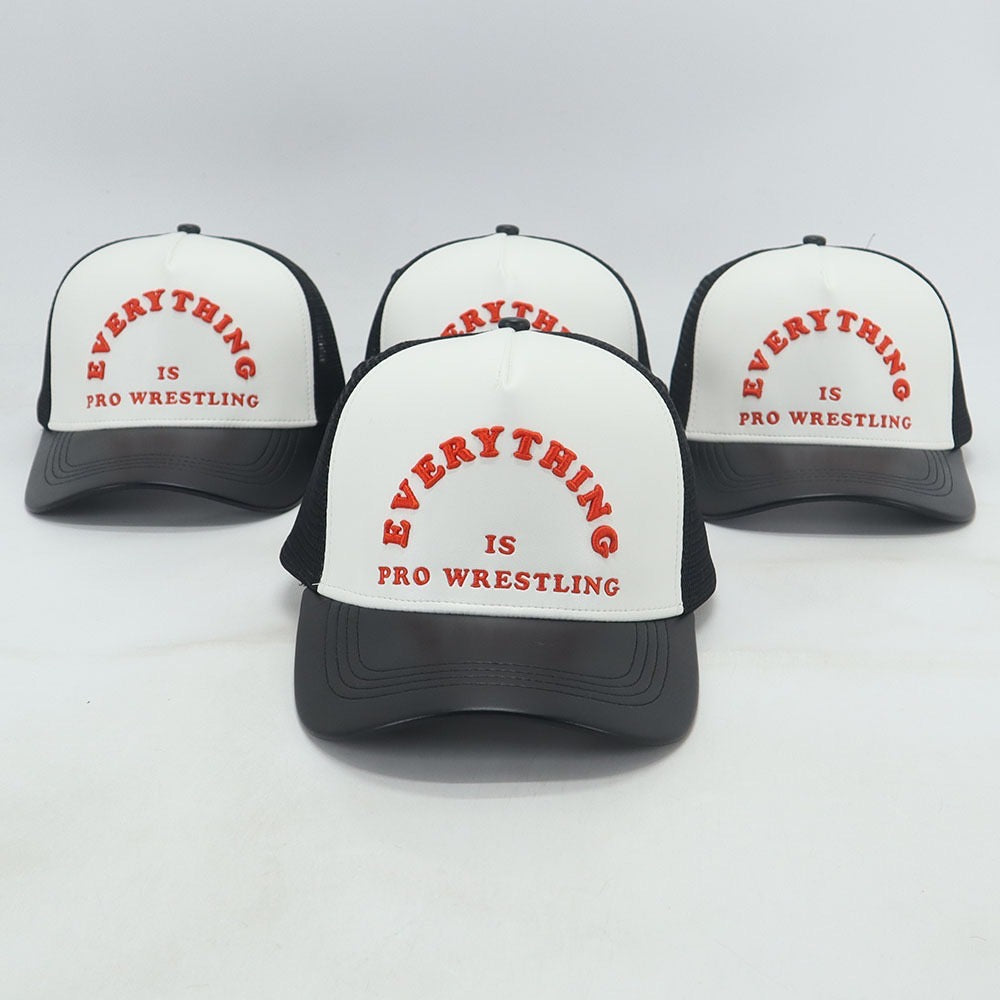 "Everything is Pro Wrestling" - Leather Trucker Hat | WrestleHats x Pardon My Fresh | Available 3/16/2025.