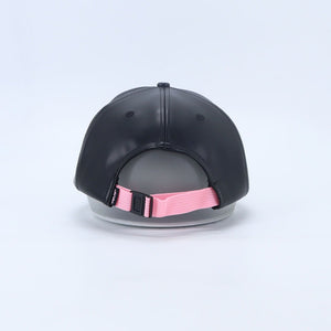 "Why Pink?" - Black Leather Cap w/ Pink Strapback