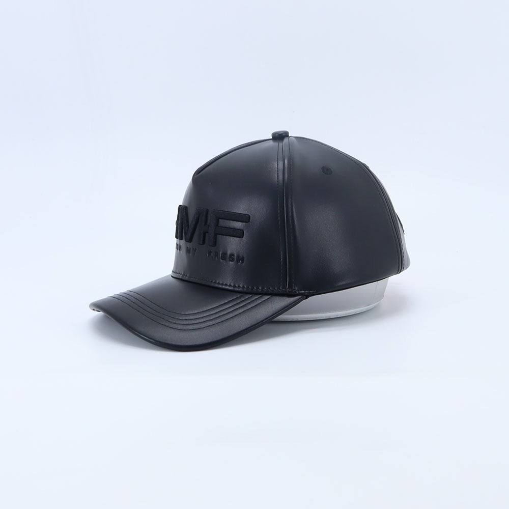 "Why Pink?" - Black Leather Cap w/ Pink Strapback