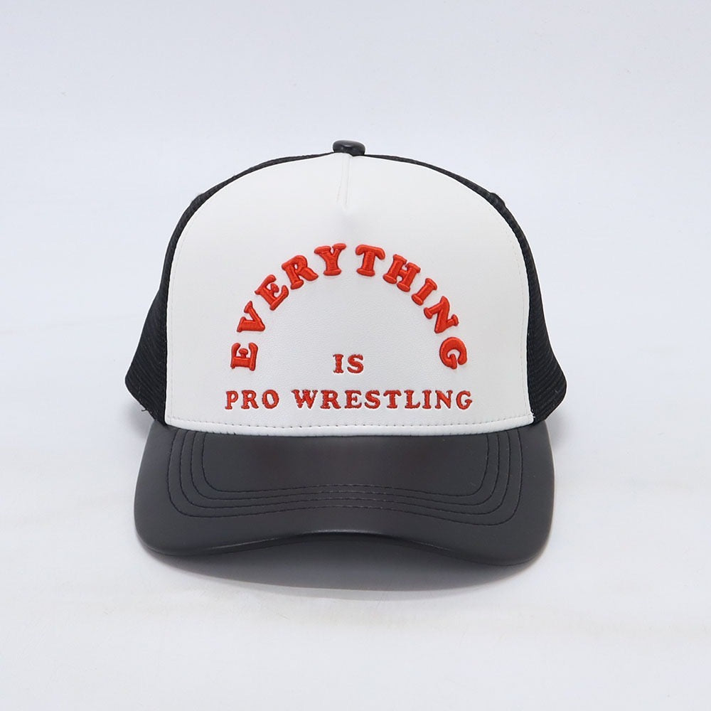 "Everything is Pro Wrestling" - Leather Trucker Hat | WrestleHats x Pardon My Fresh | Available 3/16/2025.