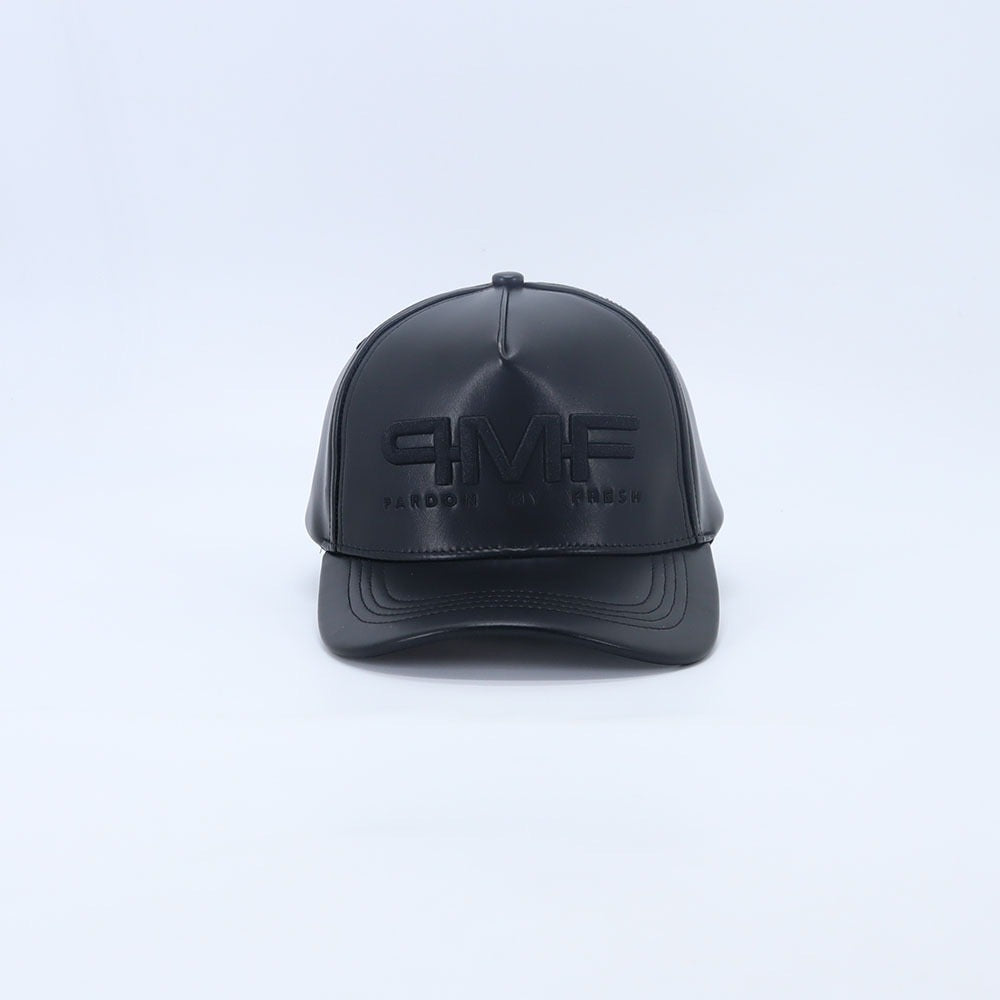 "Why Pink?" - Black Leather Cap w/ Pink Strapback